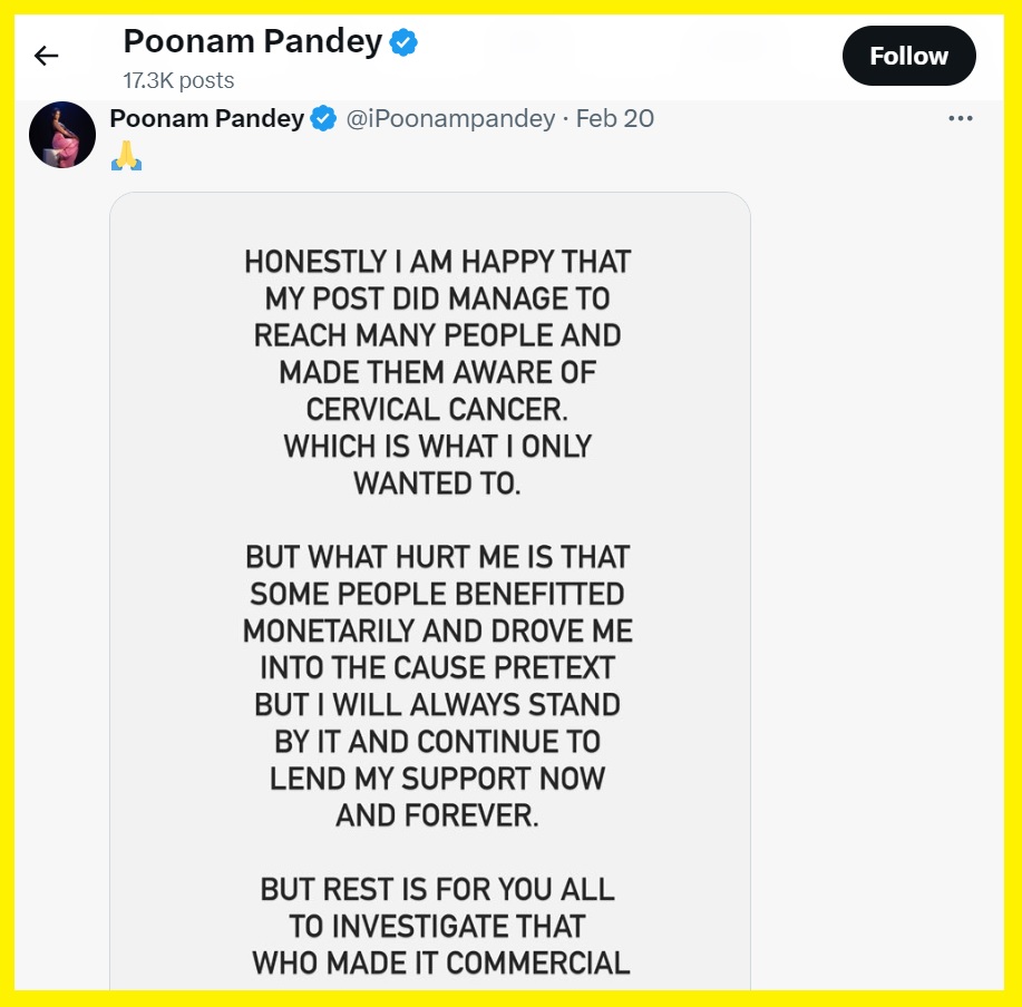 Poonam Pandey dead